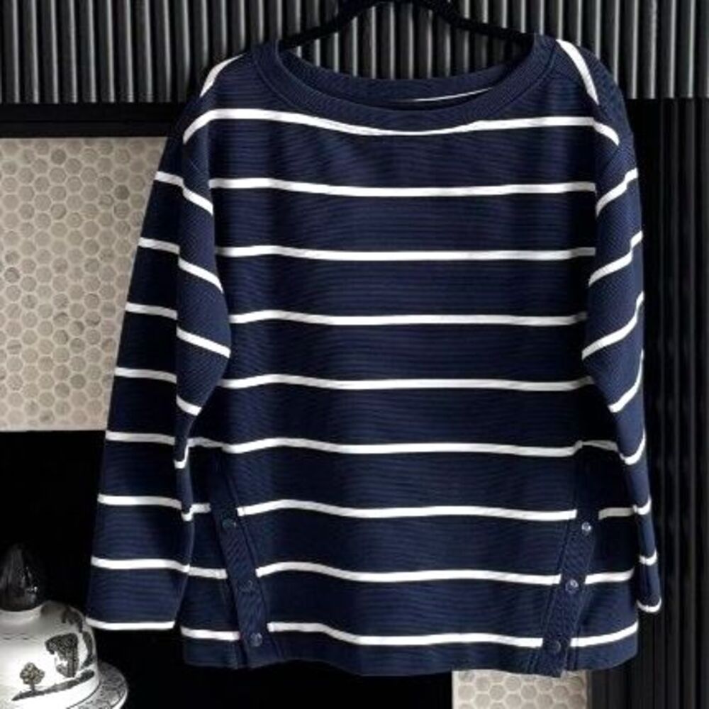 Lou & Grey Striped Knit Pullover Top Navy White Small Fall Transitional